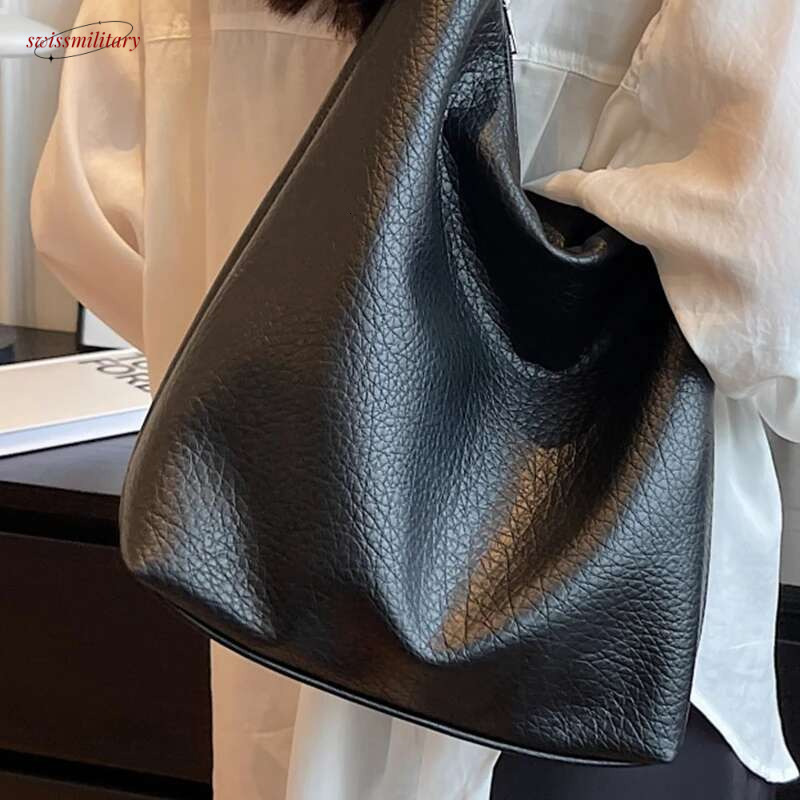 Women's Armpit Hobos Shoulder Bag Black Stylish Female Large Pu Leather Commuter Bags Quality Aesthetic Ladies Original Handbag swissmilitary