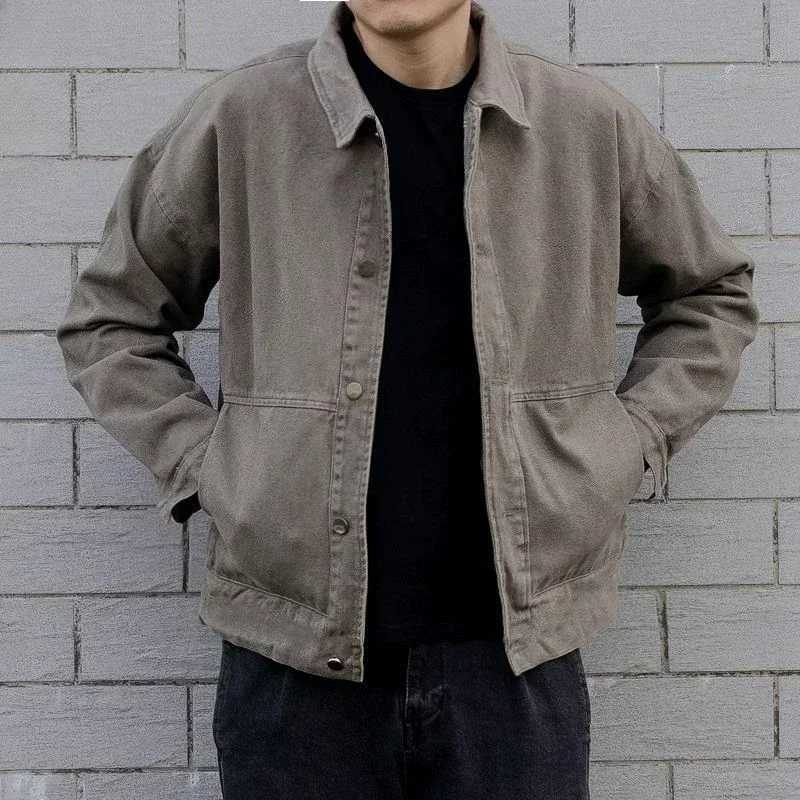 Jeans Coat for Men Padded with Sheep Cargo Denim Jackets Man Padding Wool Brown Warm Trendy Winter Oversize New in 2024 Big Size W250116