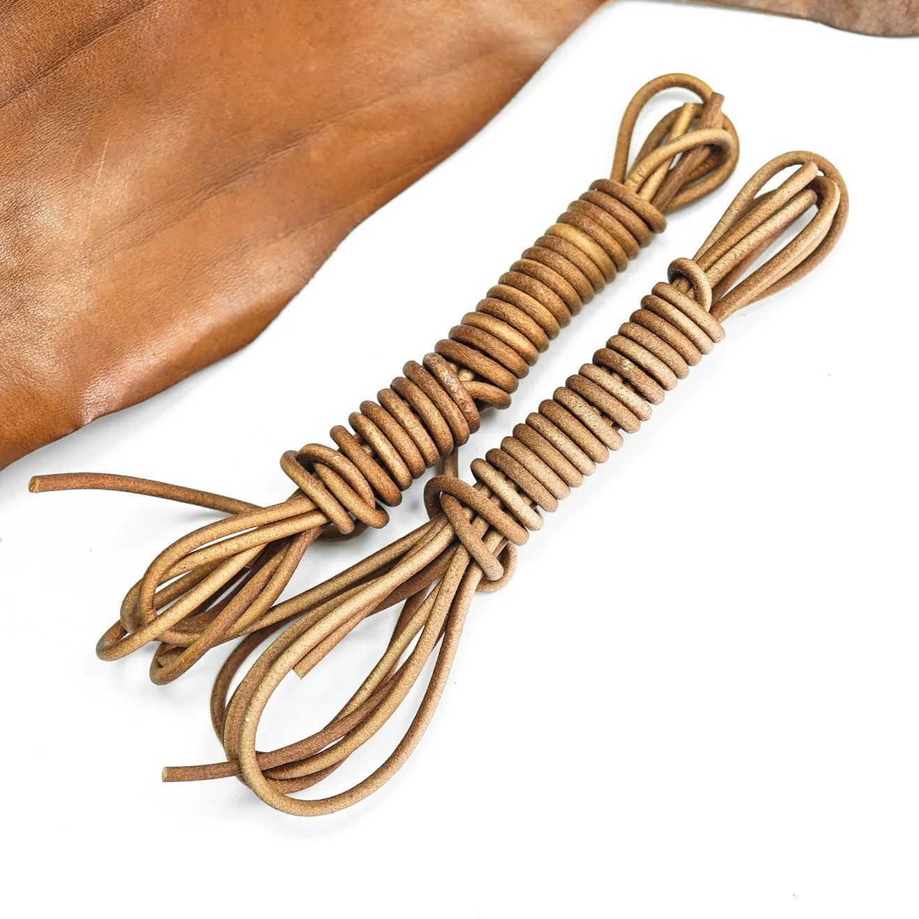 1 Pair Strip Brown Round Boat Shoelaces Strap Fashion Real Leather Shoe Lace 150cm Boots Shoelace for Shoes String Necklace Cord 250114