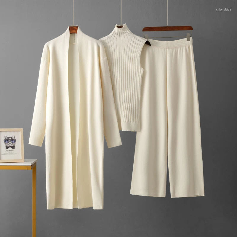 Womens Two Piece Pants HLBCBG Autumn 3 Women Cardigan Tracksuits Fashion Knitted Sets Ladies Sweater Suit Vintage Pieces