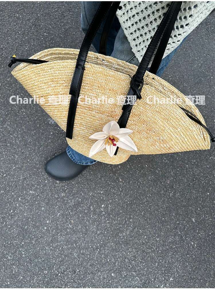 Straw Woven Handbags For Women Handmade Travel Seaside Beach Summer New Handle Bucket Shopping Tote Bag Basket Bolsa