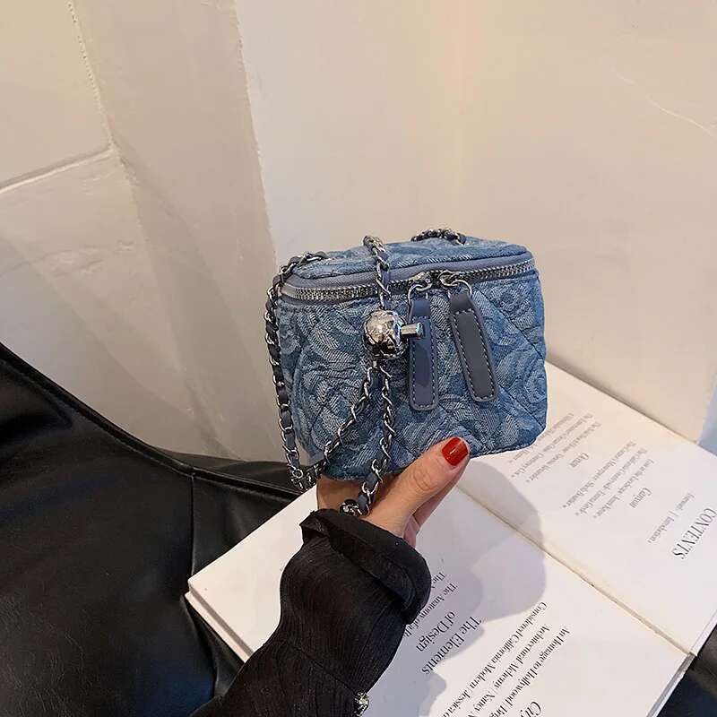 New Fashion Ra Demin Box Shaped Adjustable Chain Crossbody Square Women Girl Shoulder Bagall Flap Bag
