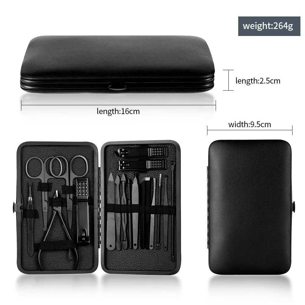 7-18 piece set of black stainless steel nail clippers complete set of nail clippers acne needles foot clippers beauty pliersXJ250116