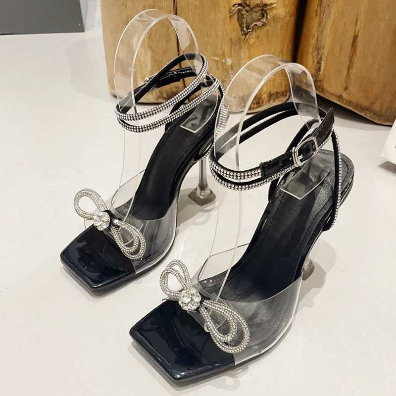 Liyke Summer Party Wedding Sandals Womens 2025 Fi Crystal Rhine Bow High Heels PVC Transparent Shoes Womens PumpXJ2500305