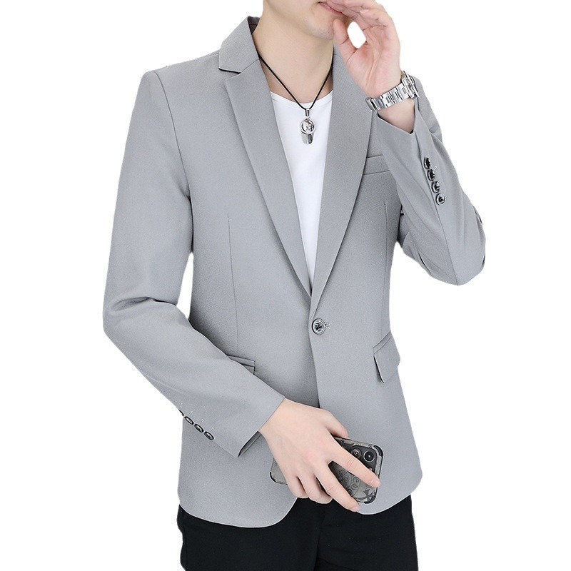 H117Teenager-Friendly Korean Slim Cut Student Suit - Solid Colors for Everyday Use