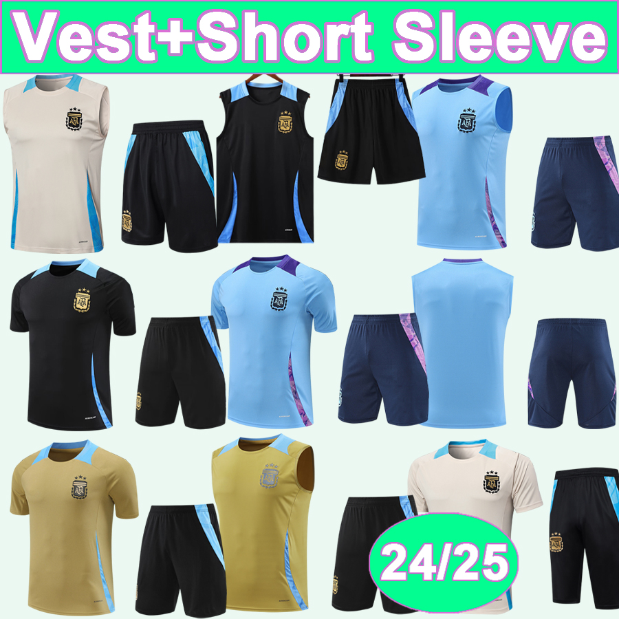 24 25 ArGEnTiNa Training Wear Sleeveless Kit Soccer Jerseys L.MARTINEZ J.ALVAREZ DE PAUL PAREDES ROMERO PEZZELLA MONTIEL Short Sleeve Footall Shirt