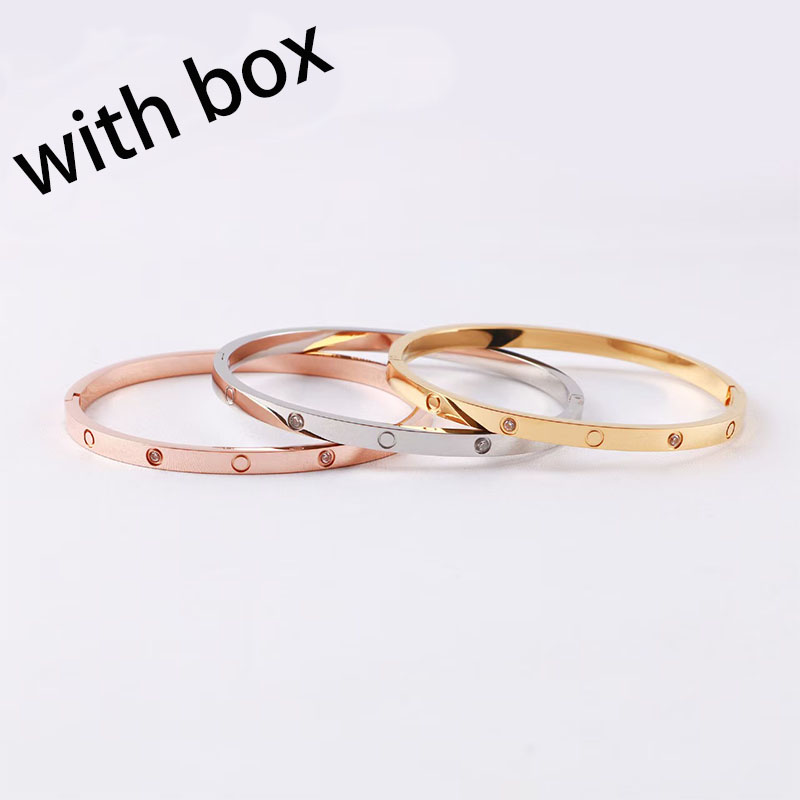 Men's Bracelet Luxury Buckle 4mm Diamond Bracelet Brand Couple Crystal Cuff Bracelet High Quality Stainless Steel Designer Bracelet with Box