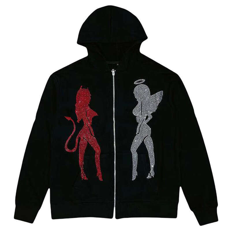 Angel hot stamping new zipper jacket for men and women loose oversized couple cardigan sweatshirt gift for man
