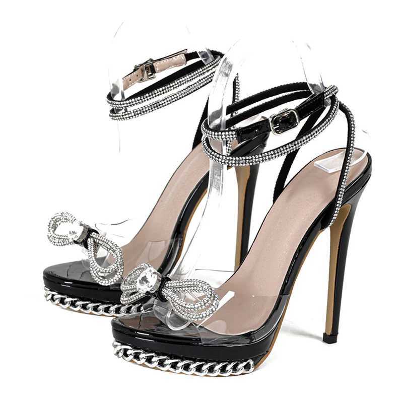 Likes 2025 Summer Fi Crystal Bowknot Transparent Sandals Women Jewelry Chain Designer High Heels platform Shoes SandalsXJ2500305