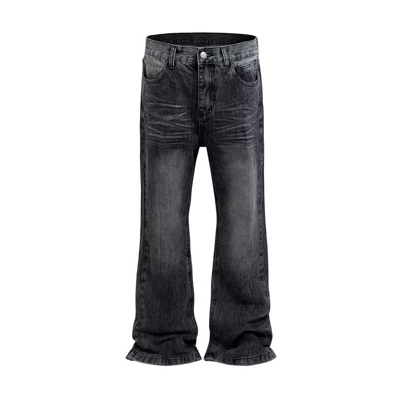 Streetwear Black Washed Ripped Baggy Flare Jeans Pants for Men and Women Straight Loose Casual Denim Trousers