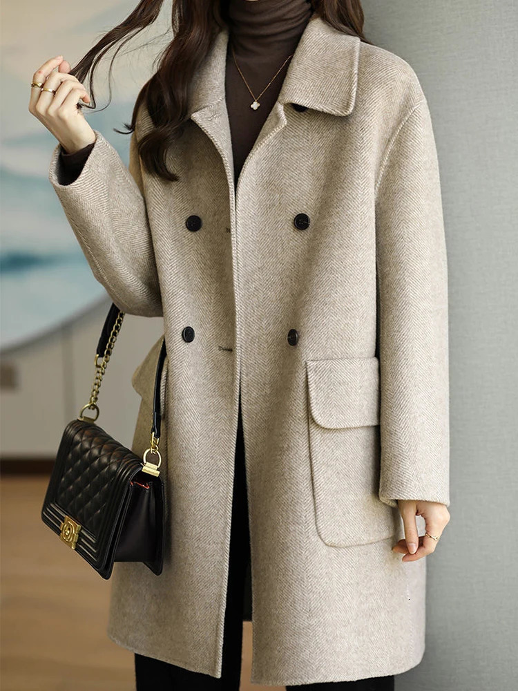 Autumn Winter Cotton Thickened Woolen Coat Women Korean Version Slim Fit Medium Long Solid Color 250109Z