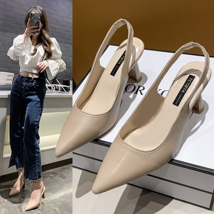 2025 spring/summer new pointed high heels for women slim heels baotou sandals back hollow shallow mouth single shoes for women