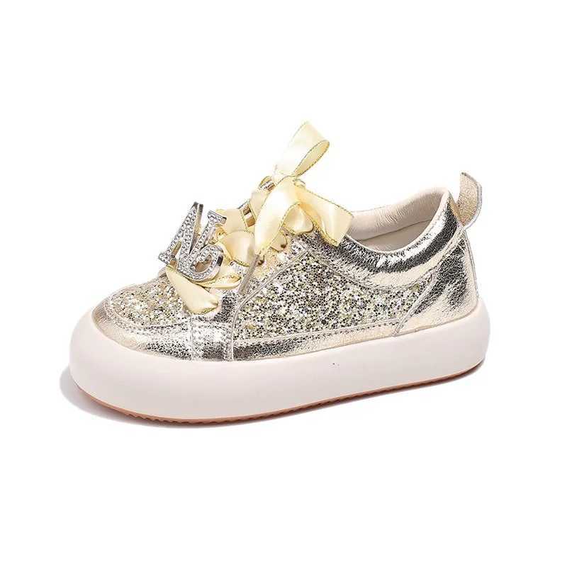 Athletic Outdoor Shining rhinestone board shoes with soft soles for girls 2024 new fashionable and versatile sports shoes trendy for kidsY250116546Y