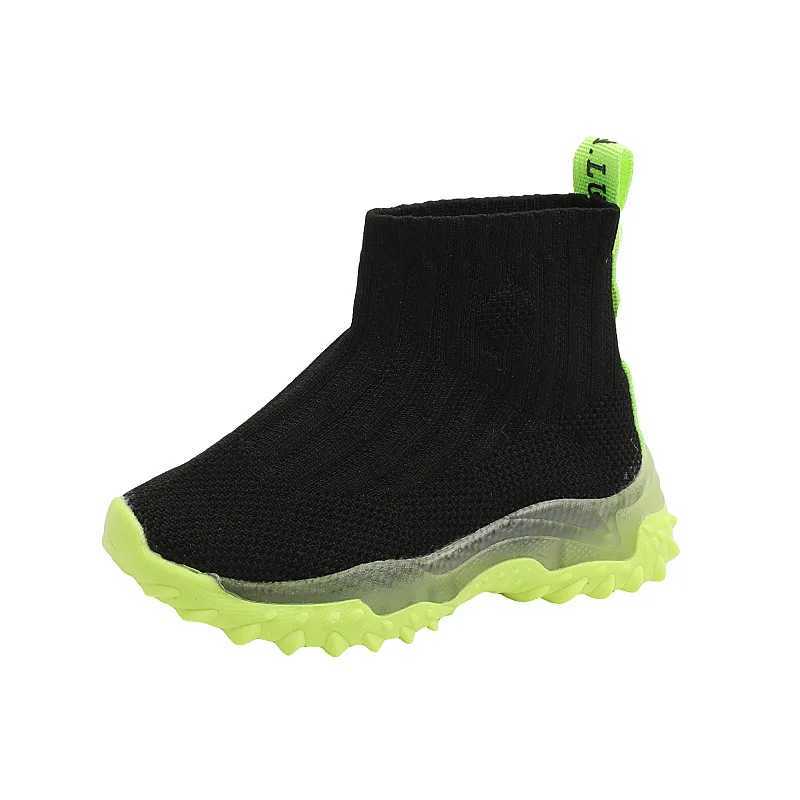 Athletic Outdoor Child Knitted Sports Shoes for Boys Luminous Breathable Kids Socks Shoes Slip on High Top Girls Sneakers Soft Sole Walking ShoesY2501