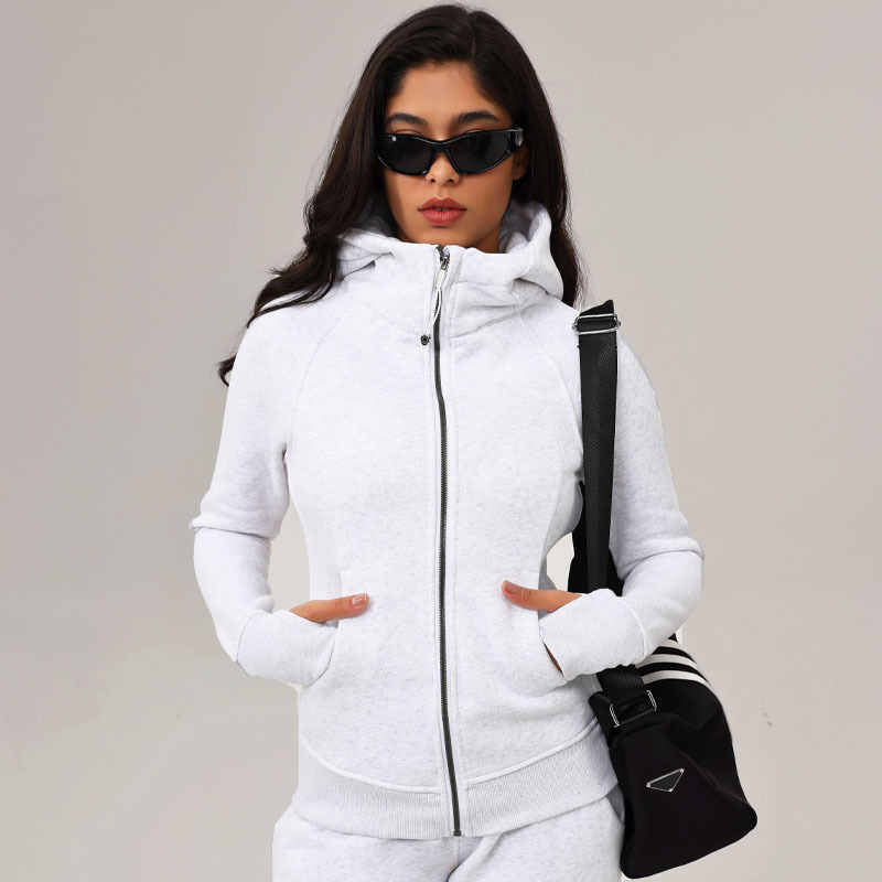 Advanced women's designer fashion casual winter hooded slim fit versatile yoga jacket with plush outdoor warm fitness sports jacket