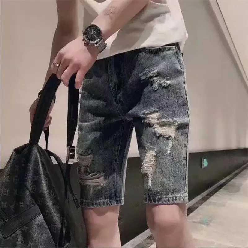 Mens Short Jeans Pants Straight Ripped Summer Male Denim Shorts Cut Korean Fashion Xxxl Y2k Harajuku Retro Luxury Original EmoXJ250117