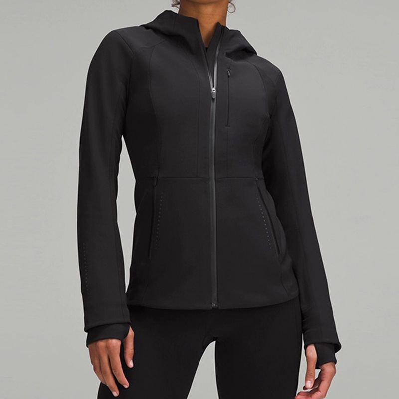 European and American women's high-quality zipper cardigan waterproof hooded sweatshirt yoga suit slimming sports jacket with fleece jacket