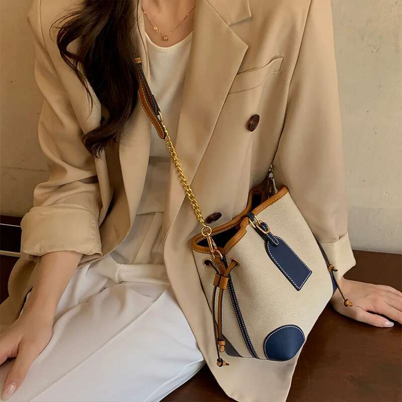 Maxdutti Fashion Girl Retro Ing Contrast Color Bucket Messenger Bag Women Versatile Casual Design Handbag Shoulder