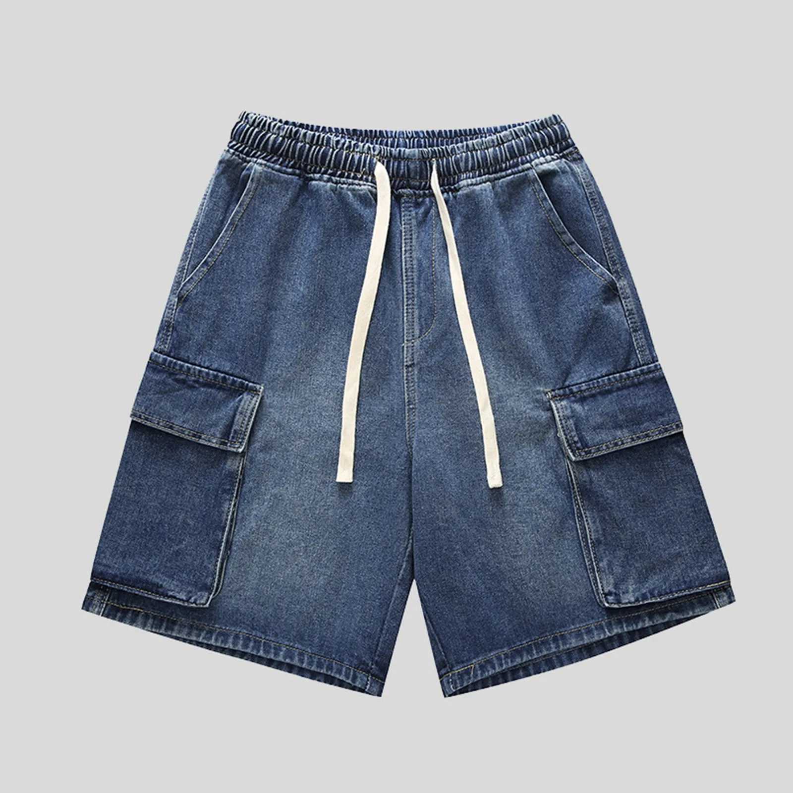 Men Vintage Denim Shorts Summer Casual Loose Jeans Shorts Retro Harajuku Streetwear Hip Hop Y2k Drawstring High Waist Shorts ManXJ250117