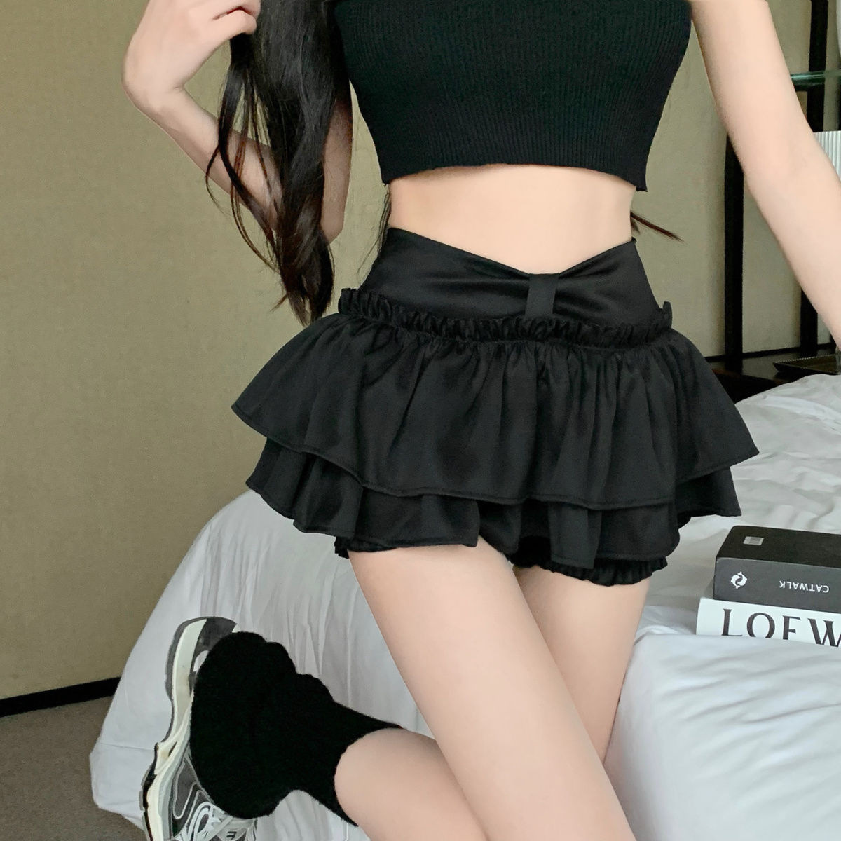 M5128 College style puffy skirt for women in spring and summer, versatile design, slimming A-line, anti-exposure cake skirt pants