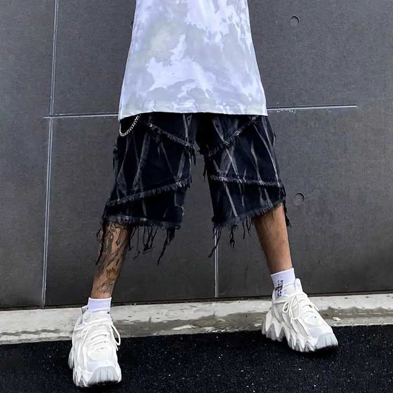 Summer Male Denim Shorts Jeans Man Baggy Mens Summer Shorts Y2K Black Punk Streetwear Hip Hop men casual shortsXJ250117