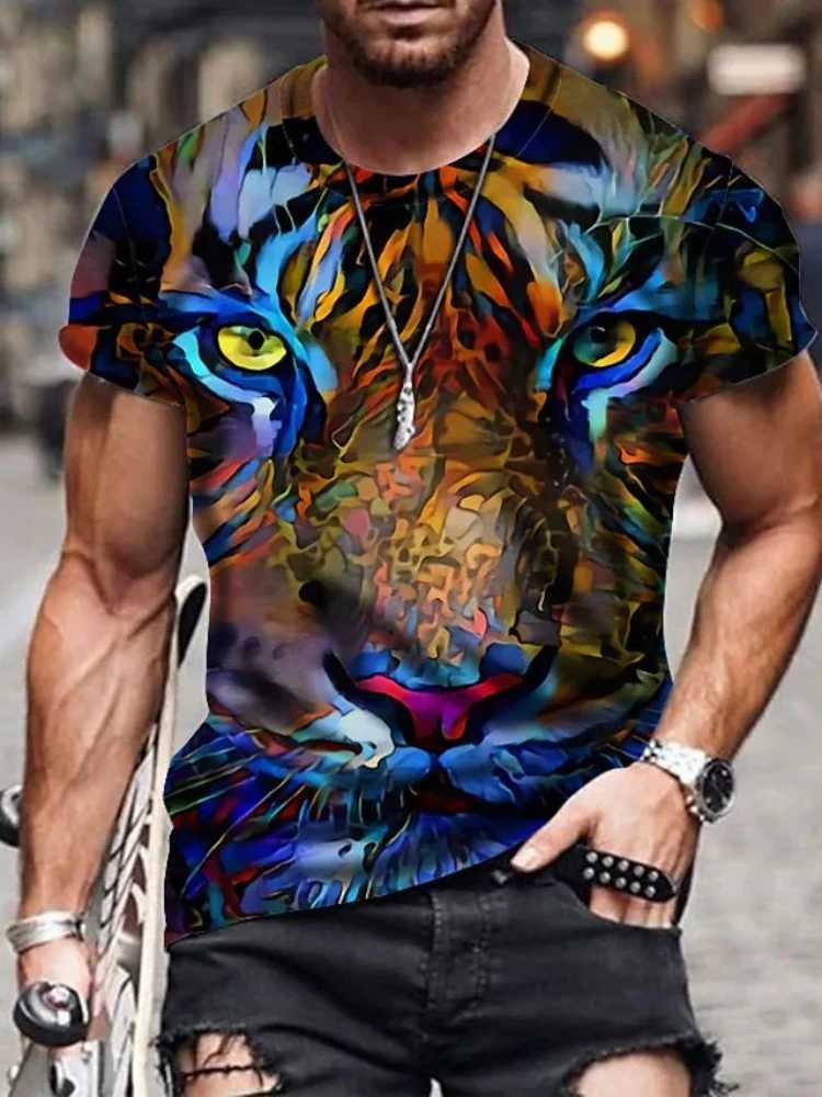 3D Tiger/lion T Shirt Men Women 2023 Summer Fashion Short Sleeve Printed Animal T-Shirt Cool Tops TeesXJ250117