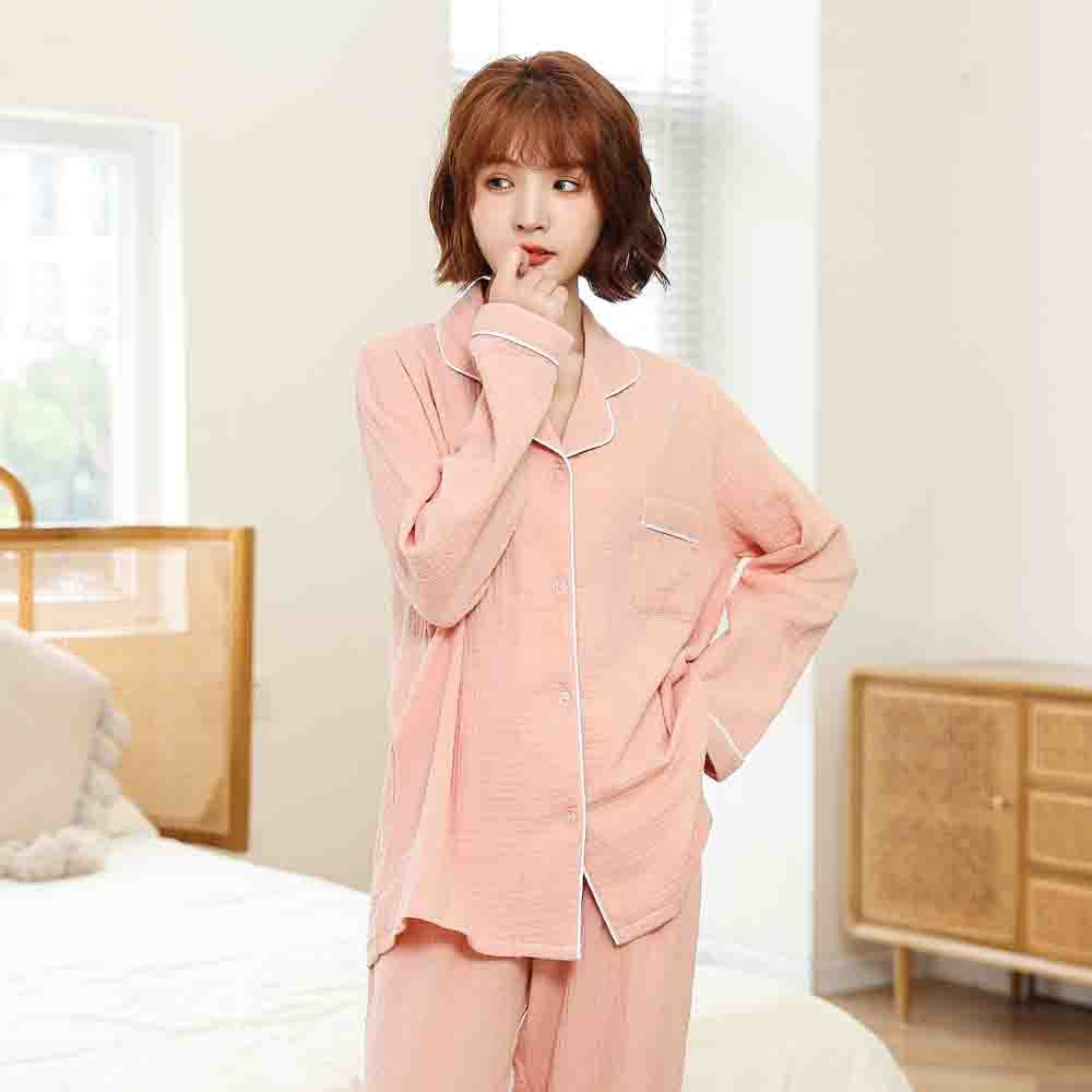 B728-Pajamas Spring and Autumn Women's Ice Silk Loose Large Size Wide Leg Pants Two-piece Suit Long Sleeve Lapel Home Clothes Silk