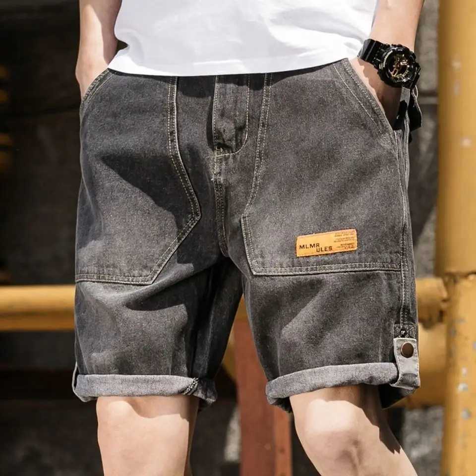 Male Denim Shorts Big Size Oversize Gray Cargo Mens Short Jeans Pants Retro Summer Xl Y2k Fashion Designer Streetwear New InXJ250117