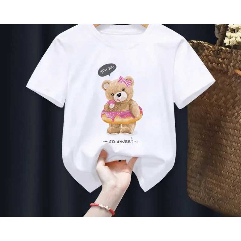 Funny Bear Print Childrens T-shirt Summer Short Sleeve Kids Shirt Cartoon Harajuku Shirt Girl Boy T Shirt Tops Teddy Bear M250116