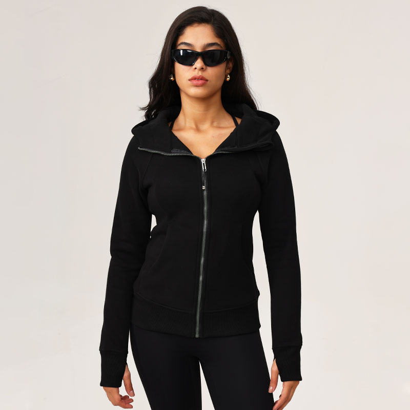 Advanced women's designer fashion casual winter hooded slim fit versatile yoga jacket with plush outdoor warm fitness sports jacket