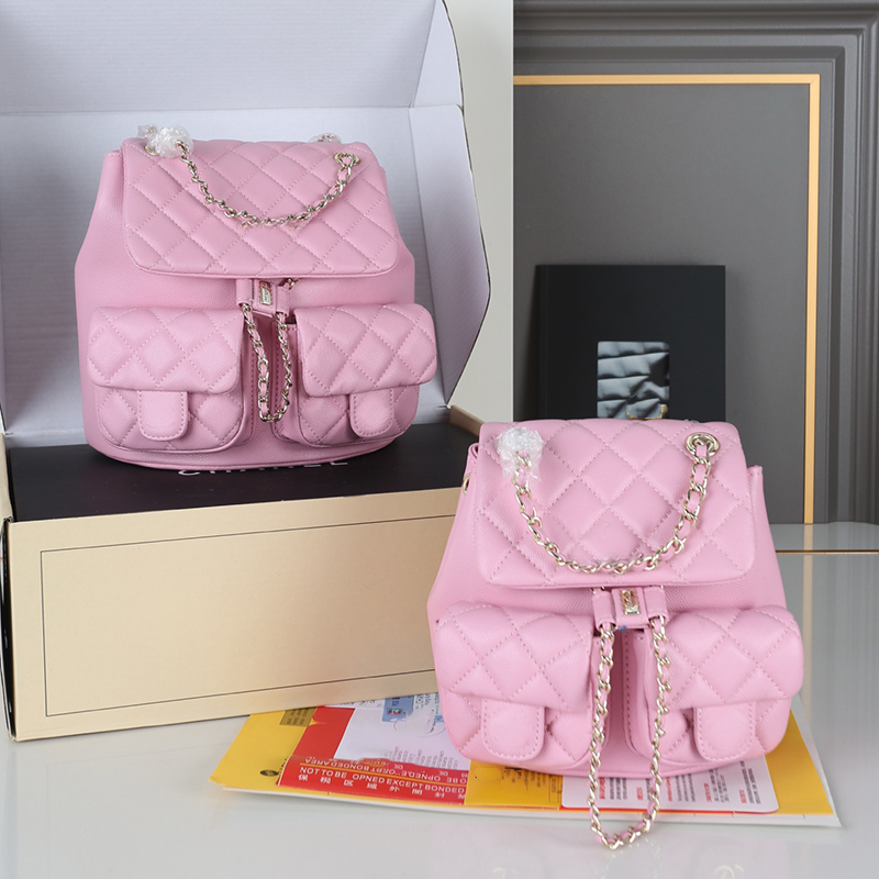 25A Caviar Backpack Designer Womens Shoulder Bag Leather Rib Check Gold Hardware Metal Swivel-Lock Adjustable Shoulder Strap Crossbody Bags Mini Schoolbag 19/22cm