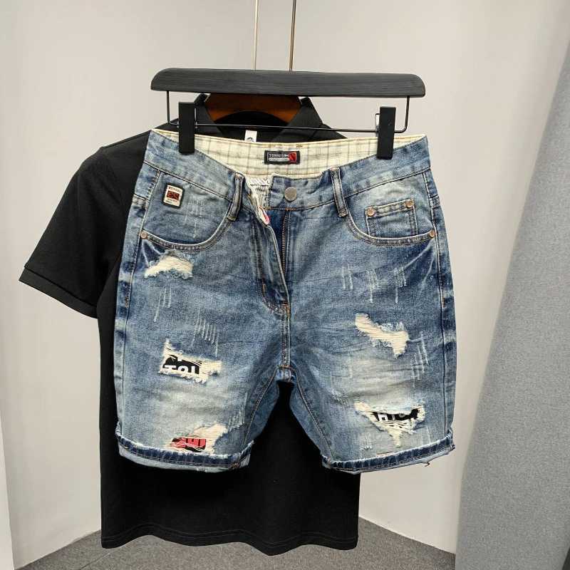 Male Denim Shorts Graphic Multi Color Mens Short Jeans Pants Ripped Baggy Y2k Harajuku Luxury Original Hip Hop Summer Cowboy XlXJ250117