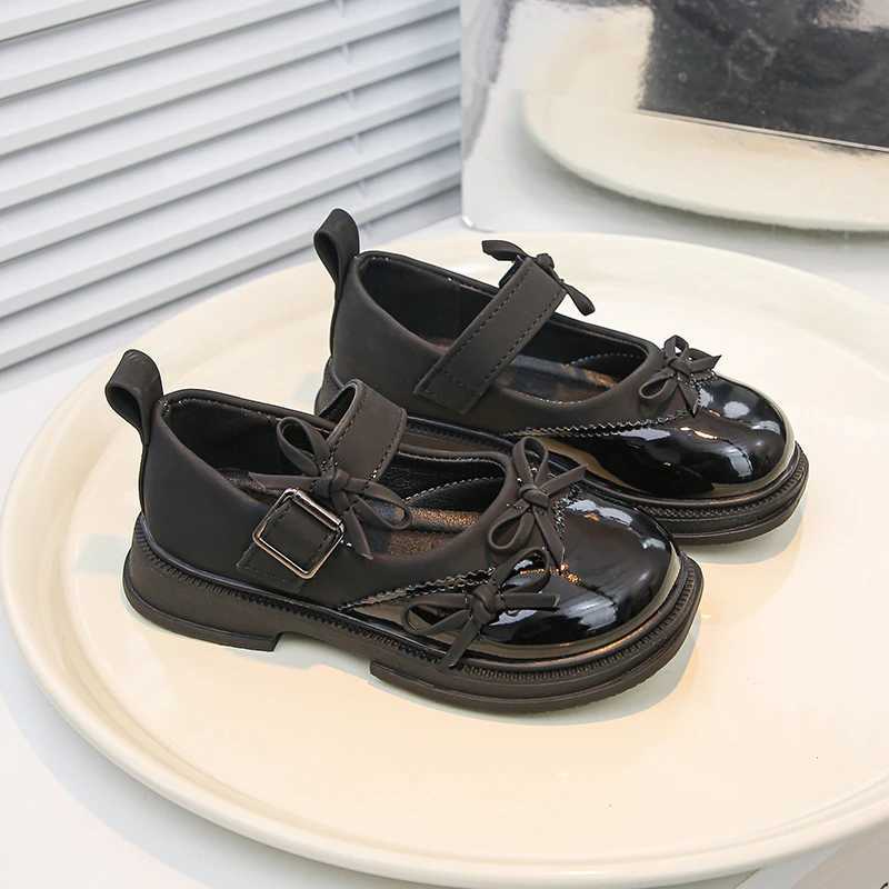 Sandals Children Leather Shoes Patchwork Sliver Black Bowtie Chunky Kids Mary Janes Spring Comfy Fashion Light School Girls Shoe 26-36Y250116CQOM