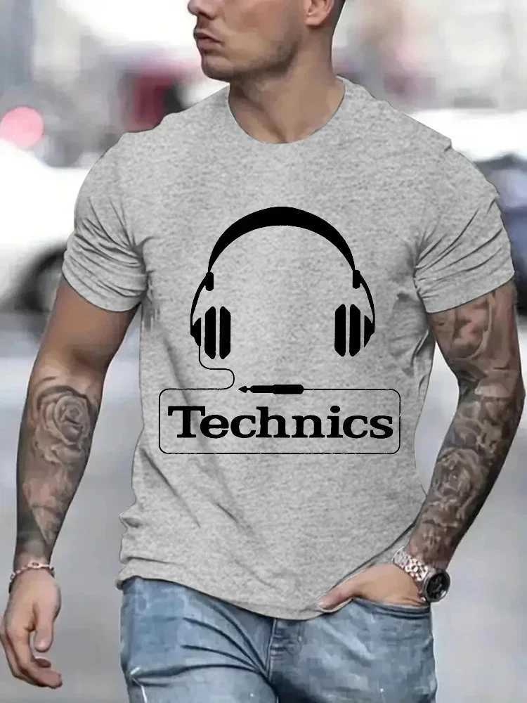 Technics Headphone Print T Shirts Men Harajuku Fashion T Shirt Oversized Summer Short Sleeve T-shirts Trendy Loose DJ Tee TopsXJ250117