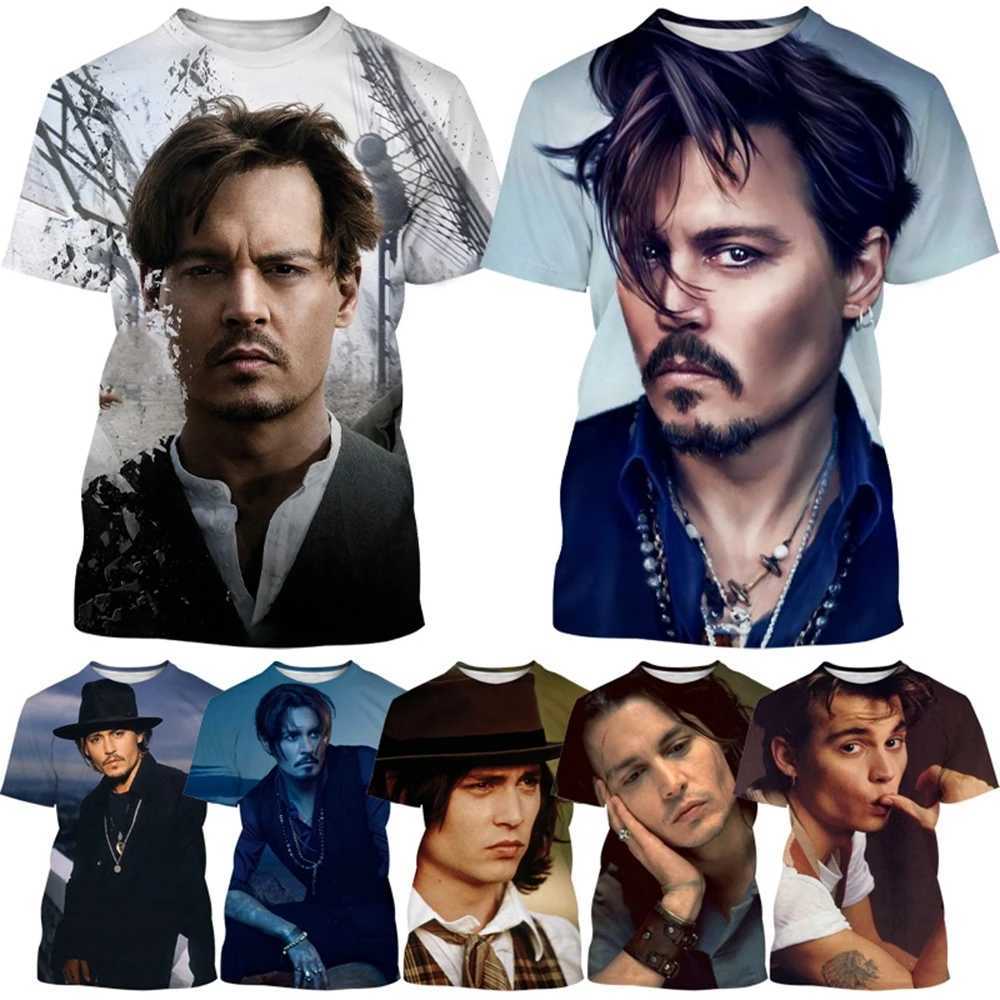 New fashion celebrity star Johnny Depp 3D printing T-shirt personality actor round neck casual shirt unisex hip-hop street styleXJ250117