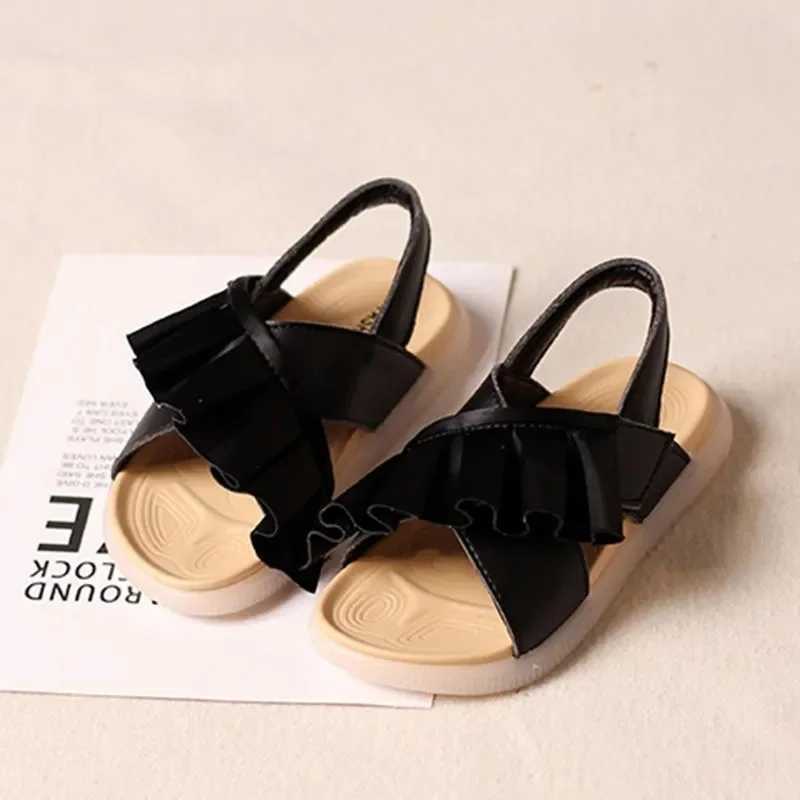 Sandals Summer Little Girls White Black Ruffles Sandals Kids Non-slip Korean Toddler Baby Princess Dress Shoes Shoe 1 2 3 4 6 Years OldY250116GIQT