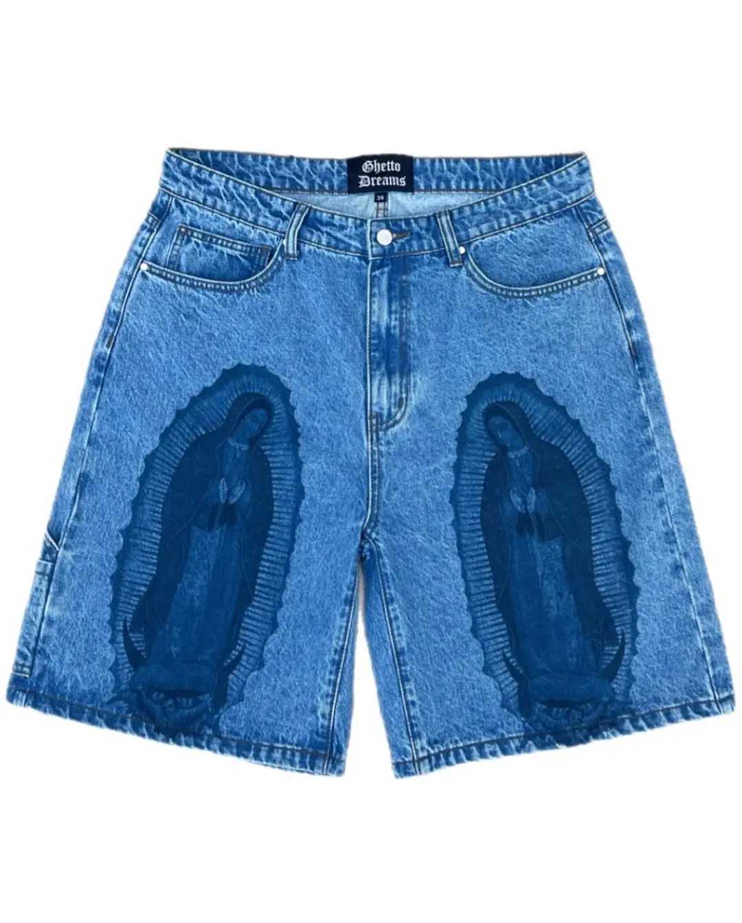 2024 summer denim shorts retro ins trendy American casual five-quarter pants Y2K loose personality Harajuku mens street shortsXJ250117