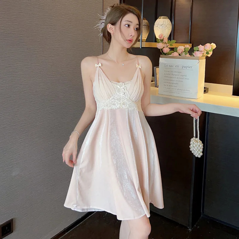 Sexy Gold Velvet Pajamas Female Sling Robe Twopiece Fall And Winter Lace LongSleeved Ladies Nightgown With Corset Homewear 250110