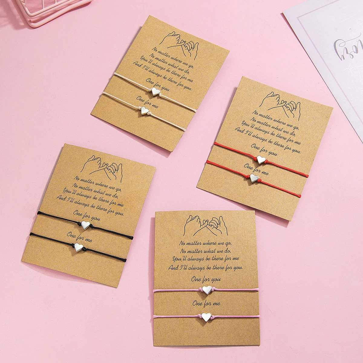2 PCS Card Sets of Minimalist Casual Style Copper Heart Adjustable Rope Chain Couple Bracelet Jewelry Valentines Day GiftXJ250117