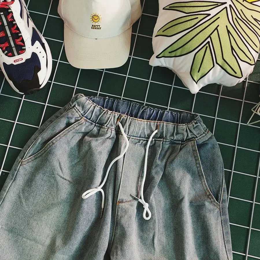 Mens Short Jeans Pants Long Half Bermuda Drawstring Male Denim Shorts Trend 2024 Y2k Fashion With Youthful Emo Sale Cut BlueXJ250117