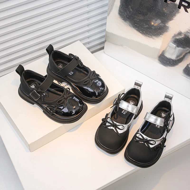 Sandals Children Leather Shoes Patchwork Sliver Black Bowtie Chunky Kids Mary Janes Spring Comfy Fashion Light School Girls Shoe 26-36Y250116CQOM
