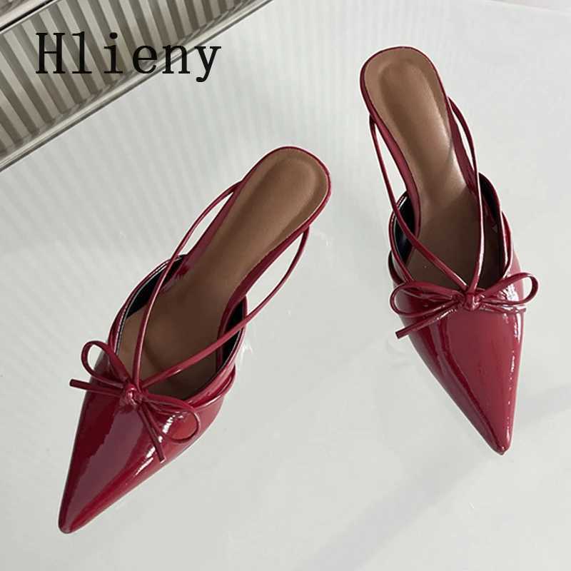 Hlieny Fashion Design Butterfly-Knot Pointed Toe Low Thin Heels Mules Slippers Women Pumps Shallow Slingback Sandal Female ShoesC250319