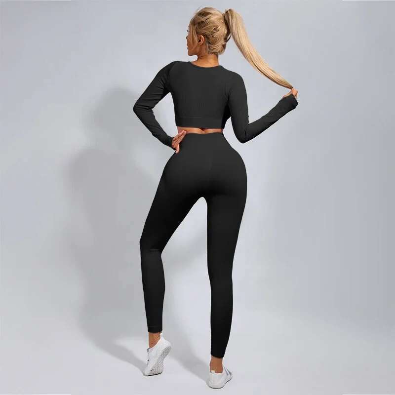 Ddmytiger China Domestic Tracksuit Sports Ribbed Fiess Suit Long Sleeve Top Drawstring Leggings Gym Workout Sportswear Seamless Set Ddmytiger