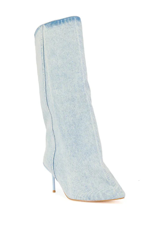 Denim Jeans Hemp Blue Pointed Toe Midcalf Boots Womens Big Calf Western Rome Slipon Shoes For Wide Calves 44 250117