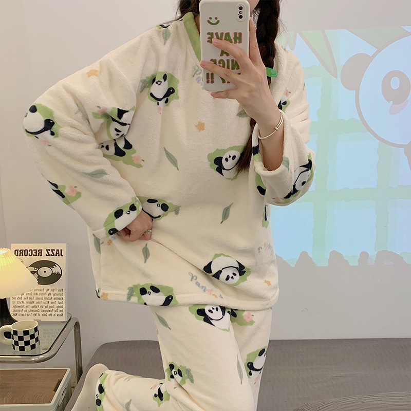 B850-Spring and autumn women's long-sleeved pure cotton pajamas pullover solid color large size plus fat home clothes suit women autumn