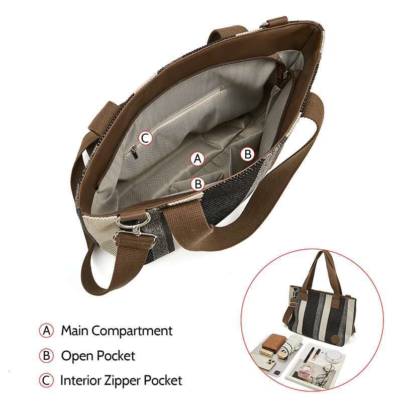 FOXER Women Casual Outdoor Fabric Handbag Lady Commuter Large Capacity Travel Shoulder Crossbody Bag Fashion Light Shopper Totes