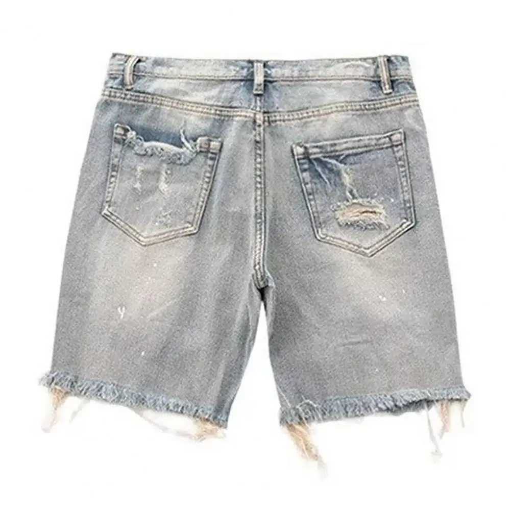 Slotted denim shorts for mens summer Distressed denim shorts with stylish button fly and multiple pockets slim and suitable for young people W250319