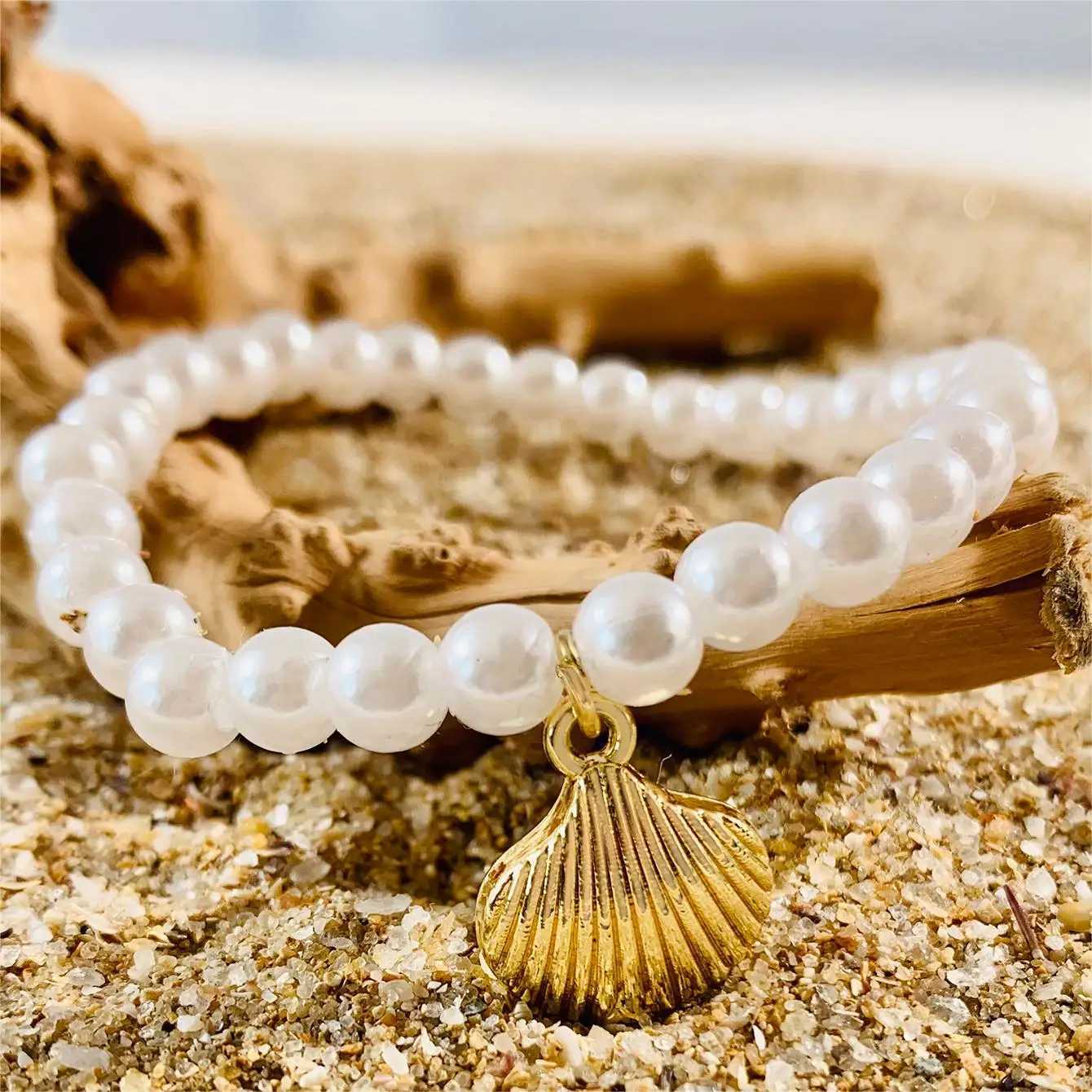 Tocona 5pcs/set Bohemian Imitation Pearl Bracelets for Women Ethnic Style Shell Beaded Bangles Summer Beach Jewelry Set 26165XJ250117