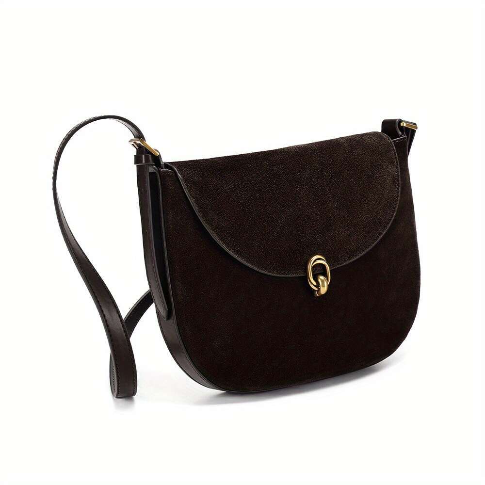 1pc JOGUJOS women's leather velvet fashionable shoulder bag, large capacity, style, polyester lining, solid color, top handle, rotating lock clos