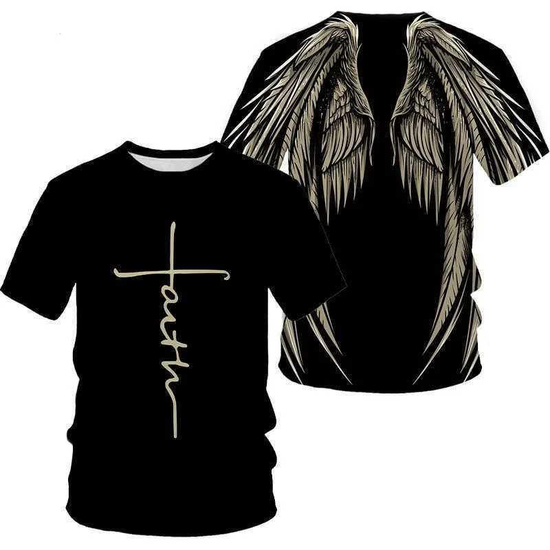 Angel Wings Cross 3D Printed T Shirt Men Women Fashion Cool and Fun Short Sleeve T ShirtXJ250117